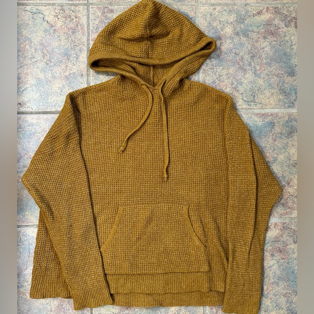 aerie waffle knit pullover sweater with hood, women’s size large